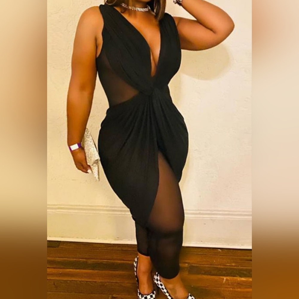 Black Mesh Jumpsuit Plussize up to 5XL
